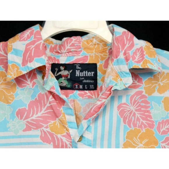 Vtg 80s 90s The Nutter From Dubbies Floral Hawaiian Shirt Mens S Blue Striped - Picture 2 of 8